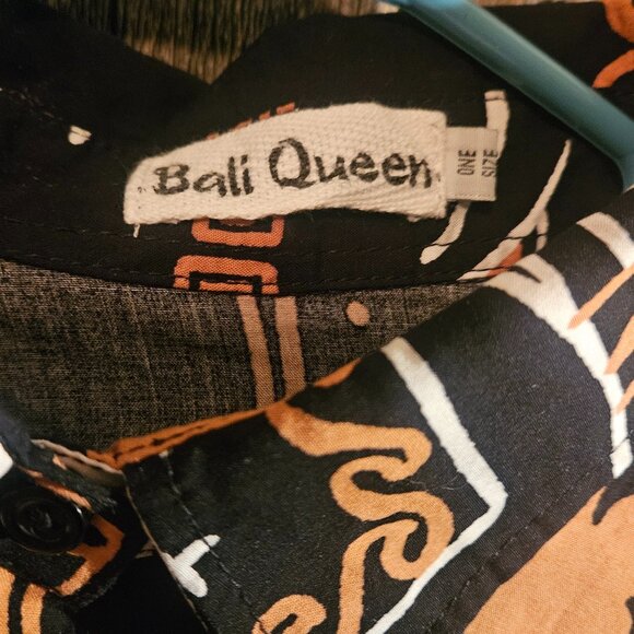 Bali Queen Oversized Button-Down Shirt – Black & Orange Boho Tropical Print - Picture 2 of 3